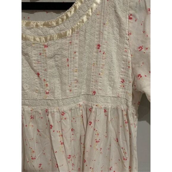 Vintage Floral Nightgown- The 1 For Us-Lace Pleated POCKETS White/Red Medium EUC - Picture 2 of 7